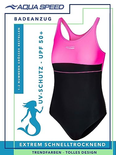 Aqua Speed Mädchen Badeanzug, Schwarz/Pink - 2