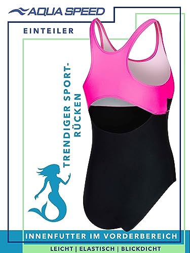 Aqua Speed Mädchen Badeanzug, Schwarz/Pink - 3